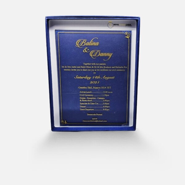 Blue and gold acrylic shaadi card (2)