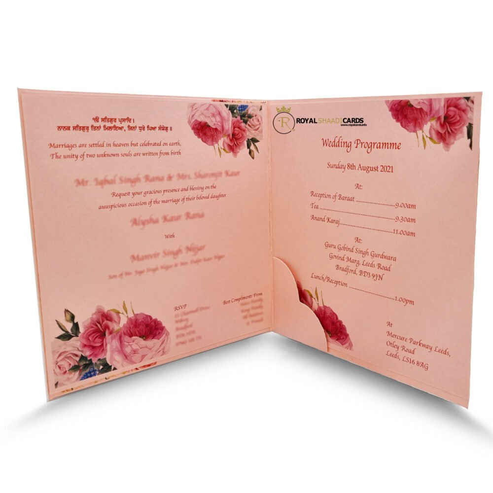 Pink Floral Square shaadi Card Inside