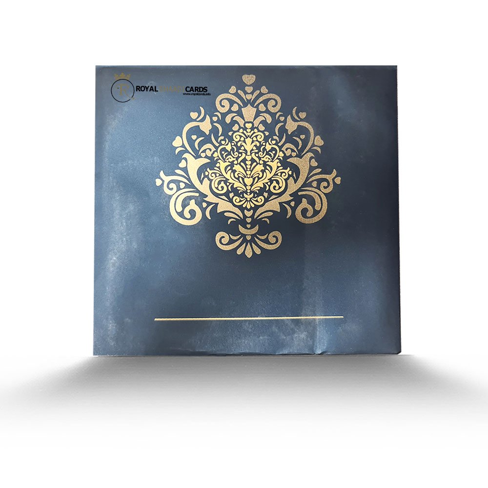 Blue gold asian wedding card
