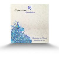 blue peacock sikh wedding card 1