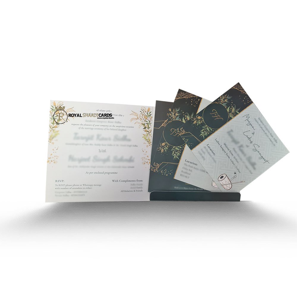 green custom shaadi wedding card