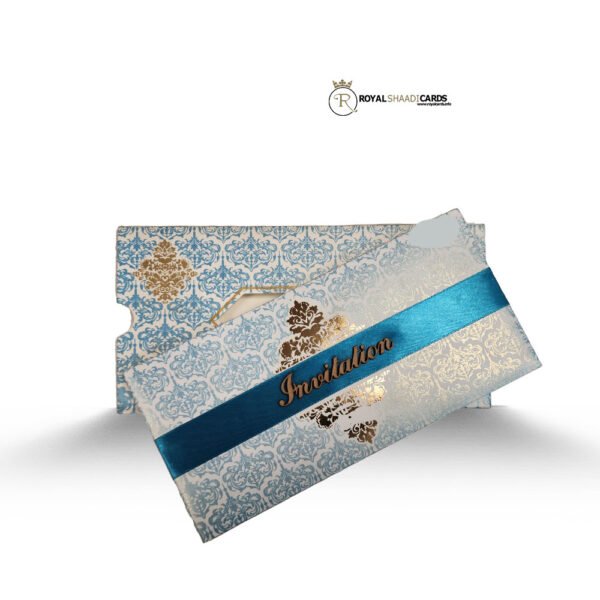 blue and cream asian wedding card