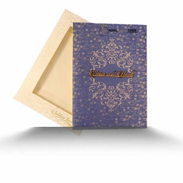 blue and cream wedding card