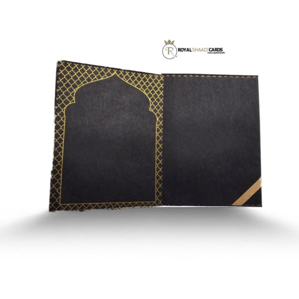 black and gold square asian wedding card