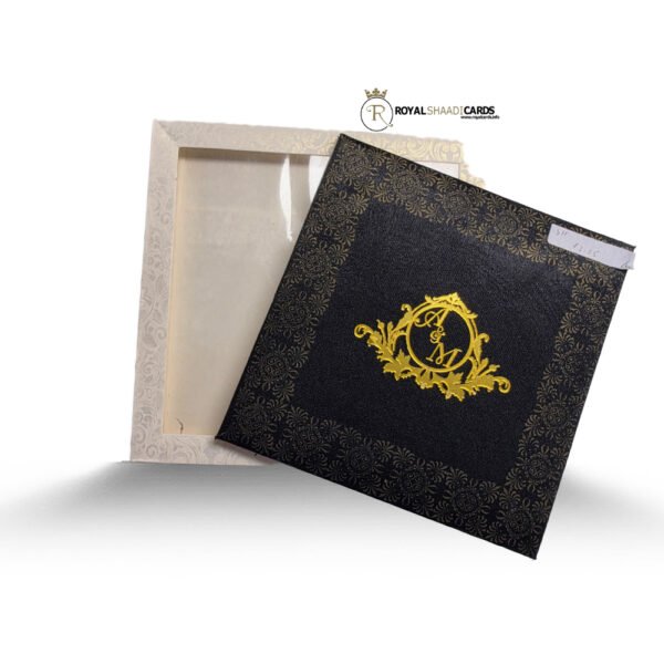 black and gold square wedding card